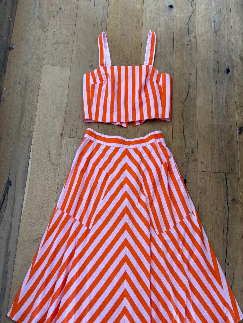 Kate Spade Pink & Orange Deck Stripe Crop Top and Midi Skirt Set NWT sz 14